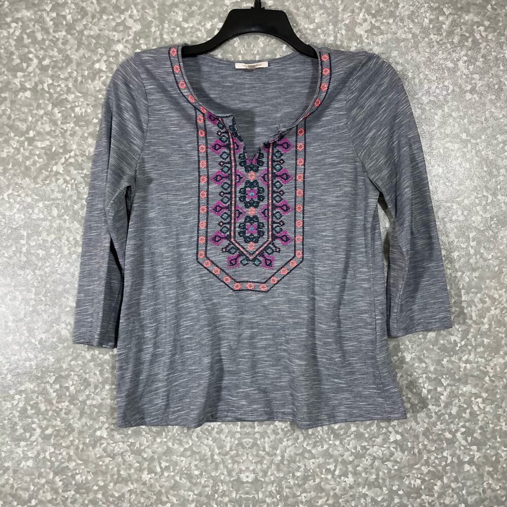 Skies Are Blue Embroidered Front Boho Peasant Top - Size Small - Cottage Core